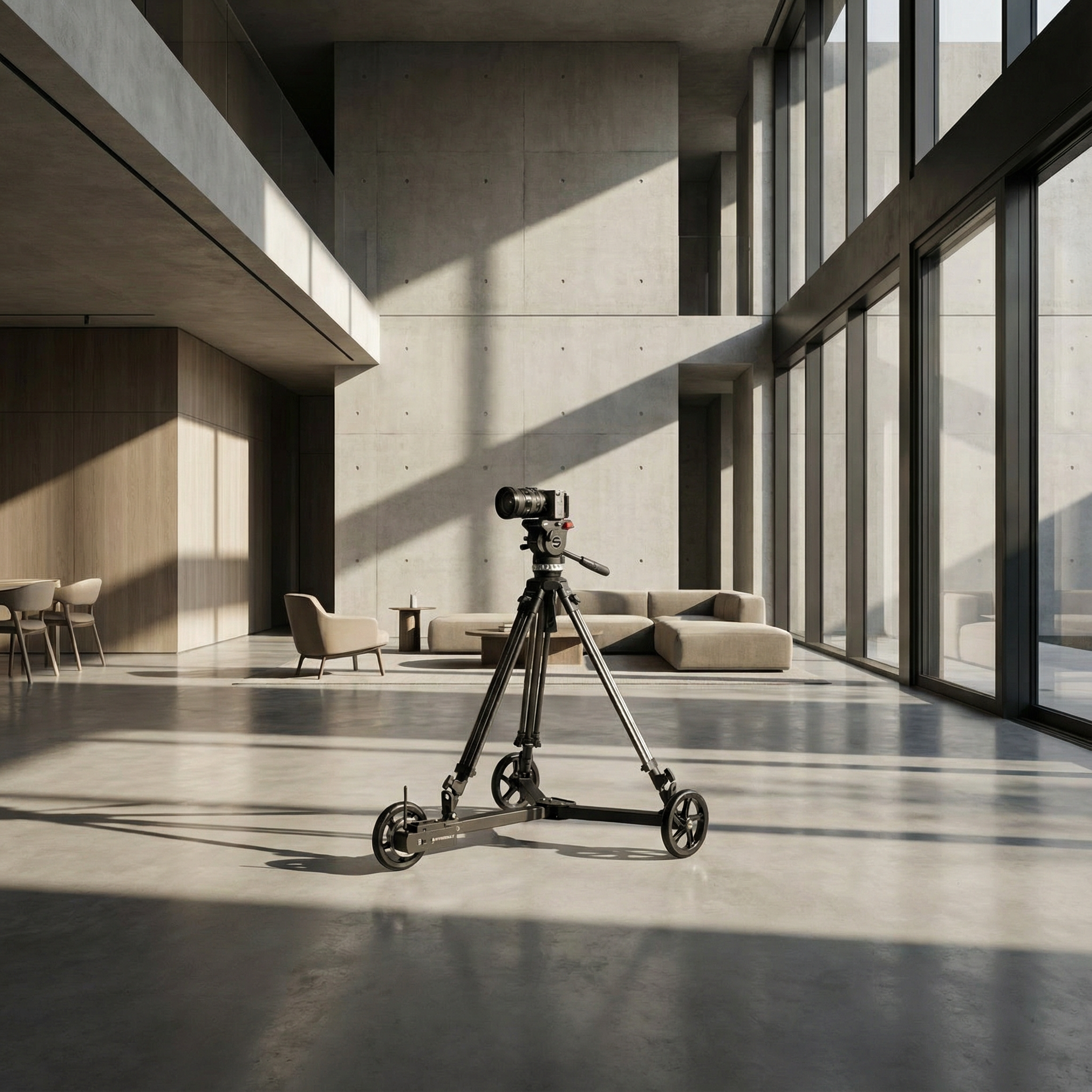 Professional real estate video setup: Sony FX3 on a Hyperdolly HY-01 providing fluid floor-level movement for interior shots.